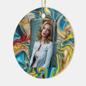 抽象芸術大理石スワーズ黄色ティール(緑がかった色)ターコイズブルー セラミックオーナメント (左)