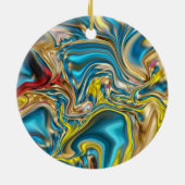 抽象芸術大理石スワーズ黄色ティール(緑がかった色)ターコイズブルー セラミックオーナメント (裏面)