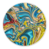 抽象芸術大理石スワーズ黄色ティール(緑がかった色)ターコイズブルー セラミックノブ (正面)