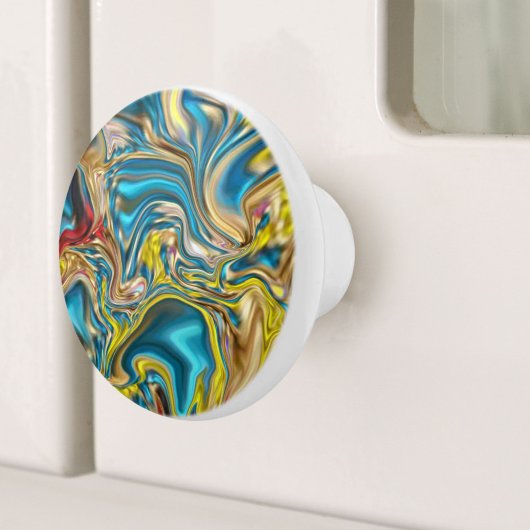 抽象芸術大理石スワーズ黄色ティール(緑がかった色)ターコイズブルー セラミックノブ