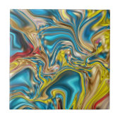 抽象芸術大理石スワーズ黄色ティール(緑がかった色)ターコイズブルー タイル (正面)