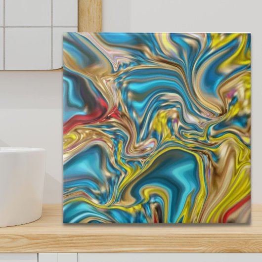 抽象芸術大理石スワーズ黄色ティール(緑がかった色)ターコイズブルー タイル