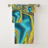 抽象芸術大理石スワーズ黄色ティール(緑がかった色)ターコイズブルー バスタオルセット (インサイチュ)
