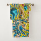 抽象芸術大理石スワーズ黄色ティール（緑がかった色）ターコイズブルー バスタオルセット (インサイチュ)