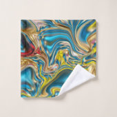 抽象芸術大理石スワーズ黄色ティール（緑がかった色）ターコイズブルー バスタオルセット (ウォッシュタオル)