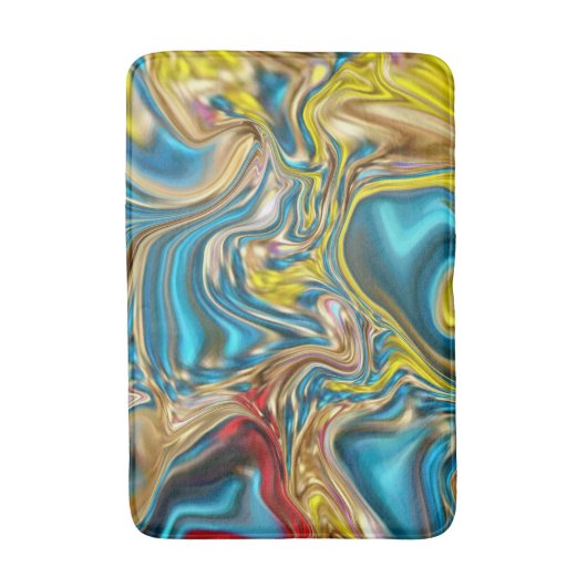 抽象芸術大理石スワーズ黄色ティール（緑がかった色）ターコイズブルー バスマット (正面縦)