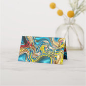 抽象芸術大理石スワーズ黄色ティール(緑がかった色)ターコイズブルー プレイスカード (裏面)