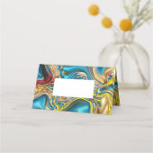 抽象芸術大理石スワーズ黄色ティール(緑がかった色)ターコイズブルー プレイスカード (正面)