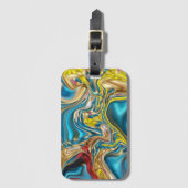 抽象芸術大理石スワーズ黄色ティール(緑がかった色)ターコイズブルー ラゲッジタグ (正面縦)