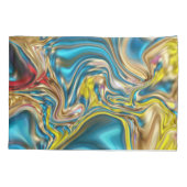 抽象芸術大理石スワーズ黄色ティール(緑がかった色)ターコイズブルー 枕カバー (裏面-左)