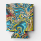 抽象芸術大理石スワーズ黄色ティール(緑がかった色)ターコイズブルー 缶クーラー (裏面)