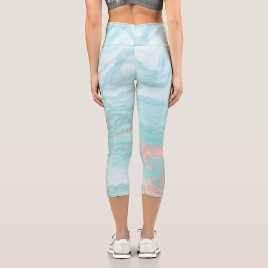 抽象芸術大理石ターコイズブルーバラ金ゴールド旋回 カプリレギンス (裏面)