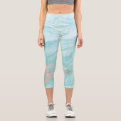 抽象芸術大理石ターコイズブルーバラ金ゴールド旋回 カプリレギンス (正面)