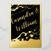 抽象芸術大理石ビーニング縁ど結婚金ゴールド 箔招待状 (正面)