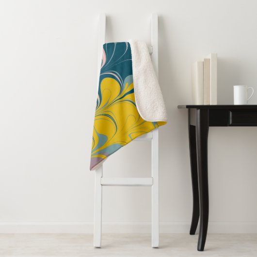 抽象芸術大理石モダンEbruパターンティール（緑がかった色）とピンク シェルパブランケット (インサイチュ)