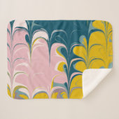 抽象芸術大理石モダンEbruパターンティール（緑がかった色）とピンク シェルパブランケット (正面(横))