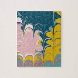 抽象芸術大理石モダンEbruパターンティール（緑がかった色）とピンク ジグソーパズル