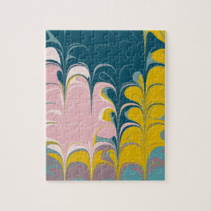 抽象芸術大理石モダンEbruパターンティール（緑がかった色）とピンク ジグソーパズル