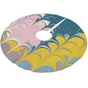 抽象芸術大理石モダンEbruパターンティール（緑がかった色）とピンク ブラッシュドポリエステルツリースカート