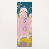 抽象芸術大理石モダンEbruパターンティール（緑がかった色）とピンク ヨガマット (正面)