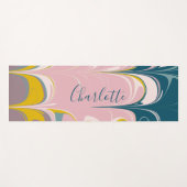 抽象芸術大理石モダンEbruパターンティール（緑がかった色）とピンク ヨガマット (正面(横))