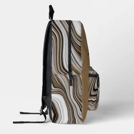 抽象芸術大理石旋回パターン – 黒タングレーホワイト プリントバックパック (左)