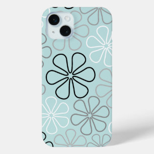 抽象芸術大花輪郭BWG+アヒル卵青 iPhone 15 MINIケース