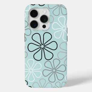 抽象芸術大花輪郭BWG+アヒル卵青 iPhone 15 PROケース