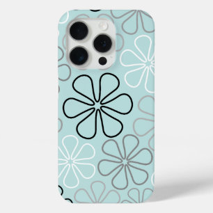 抽象芸術大花輪郭BWG+アヒル卵青 iPhone 15 PROケース