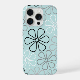 抽象芸術大花輪郭BWG+アヒル卵青 iPhone 15 PROケース