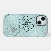 抽象芸術大花輪郭BWG+アヒル卵青 iPhone 15ケース (裏面横)