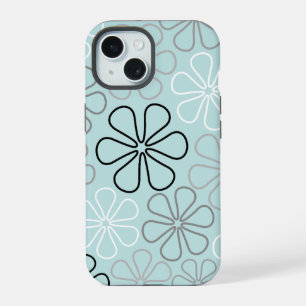 抽象芸術大花輪郭BWG+アヒル卵青 iPhone 15ケース