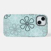 抽象芸術大花輪郭BWG+アヒル卵青 iPhone 15ケース (裏面横)