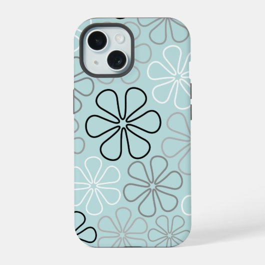 抽象芸術大花輪郭BWG+アヒル卵青 iPhone 15ケース (裏面)