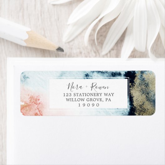 抽象芸術天水カラー差出人住所ラベル ラベル (インサイチュ)