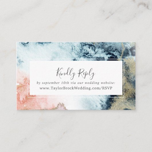 抽象芸術天水カラー結婚ズWebサイトRSVP エンクロージャーカード (正面)