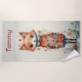 抽象芸術女子キツネ着衣 ビーチタオル (正面)