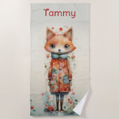 抽象芸術女子キツネ着衣 ビーチタオル (正面)