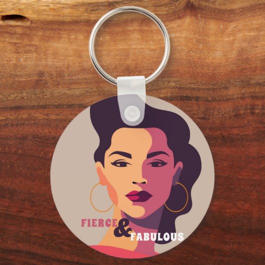 抽象芸術女性のポートレートの激しい&素晴らしいモダン キーホルダー (正面)