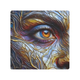 抽象芸術女性の顔アップ メタルプリント