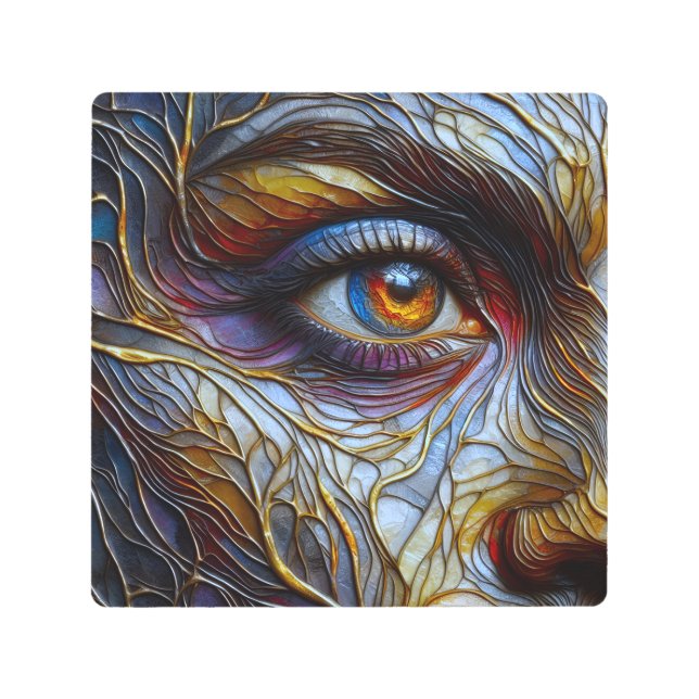 抽象芸術女性の顔アップ メタルプリント (正面)