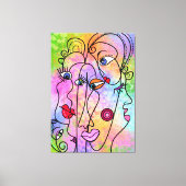 抽象芸術女性顔ムオッズ – キュービズムスタイルスケッチ キャンバスプリント (正面)