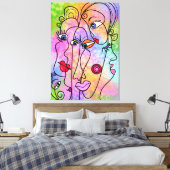 抽象芸術女性顔ムオッズ – キュービズムスタイルスケッチ キャンバスプリント (インサイチュ (寝室))