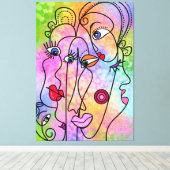 抽象芸術女性顔ムオッズ – キュービズムスタイルスケッチ キャンバスプリント (インサイチュ (ウッドフロア))