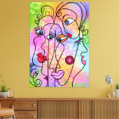 抽象芸術女性顔ムオッズ – キュービズムスタイルスケッチ キャンバスプリント (インサイチュ (リビング))