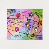 抽象芸術女性顔ムオッズ – キュービズムスタイルスケッチ タペストリー (正面(横))