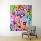 抽象芸術女性顔ムオッズ – キュービズムスタイルスケッチ タペストリー (インサイチュ)