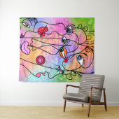 抽象芸術女性顔ムオッズ – キュービズムスタイルスケッチ タペストリー (インサイチュ(横))