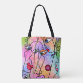 抽象芸術女性顔ムオッズ – キュービズムスタイルスケッチ トートバッグ (裏面)