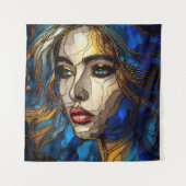 抽象芸術女性顔2 – ステンドグラス タペストリー (正面)